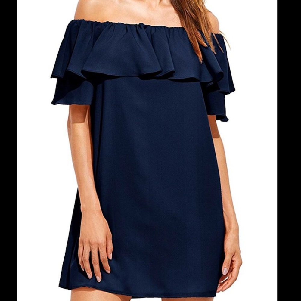 Navy blue off the shoulder dress